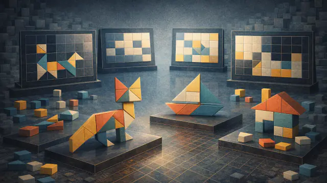 Illustration Kognify spatial pour Tangram en ligne gratuit : l'art du puzzle géométrique